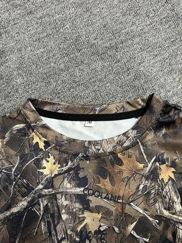 Women's Leaf Print Round Neck Crop Tee, Casual Short Sleeve Crew Neck T-shirt for Summer, Fashion Women's Top for Daily Wear