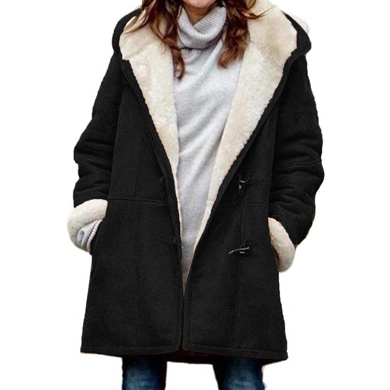 Women Hoodies Fleece Jackets Soft Fuzzy Long Hoodie Sweatshirt Casual Sherpa Hoodies Horn Button Coats Winter