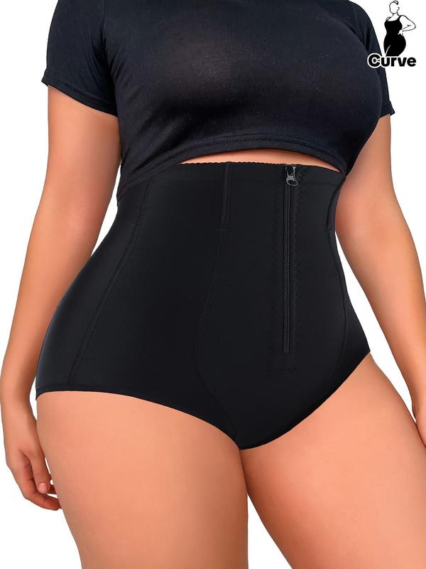 Plus Size Solid High Waist Zipper Hook Eye Design Shapewear Panty, Tummy Control Butt Lifting Shapewear Panty for Women, Women's Shaper for All Seasons