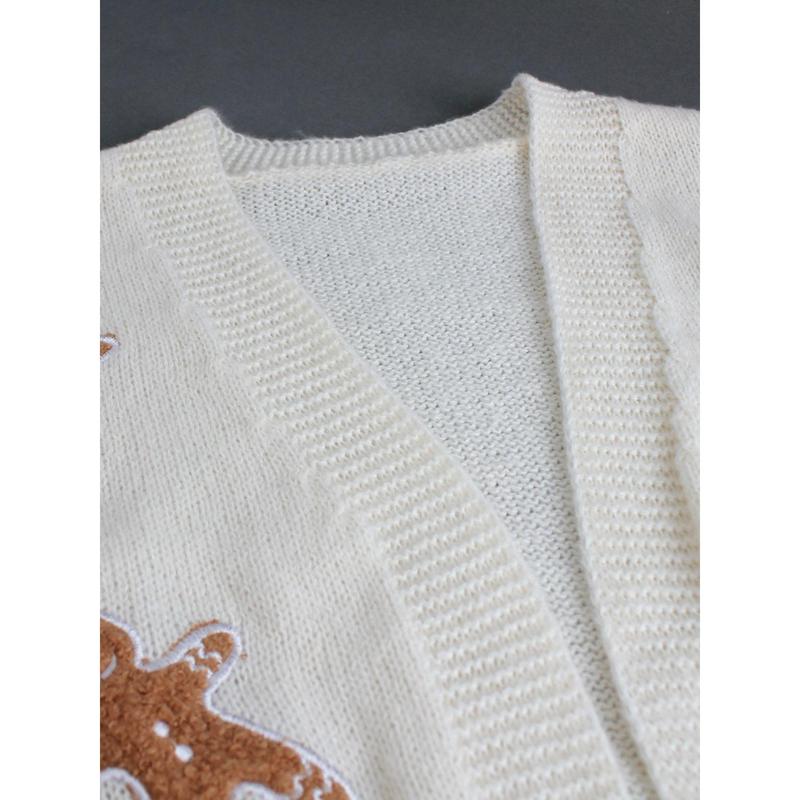 Women's Cartoon Print Drop Shoulder Cardigan, Gingerbread Sweater Women, Gingerbread Cardigan