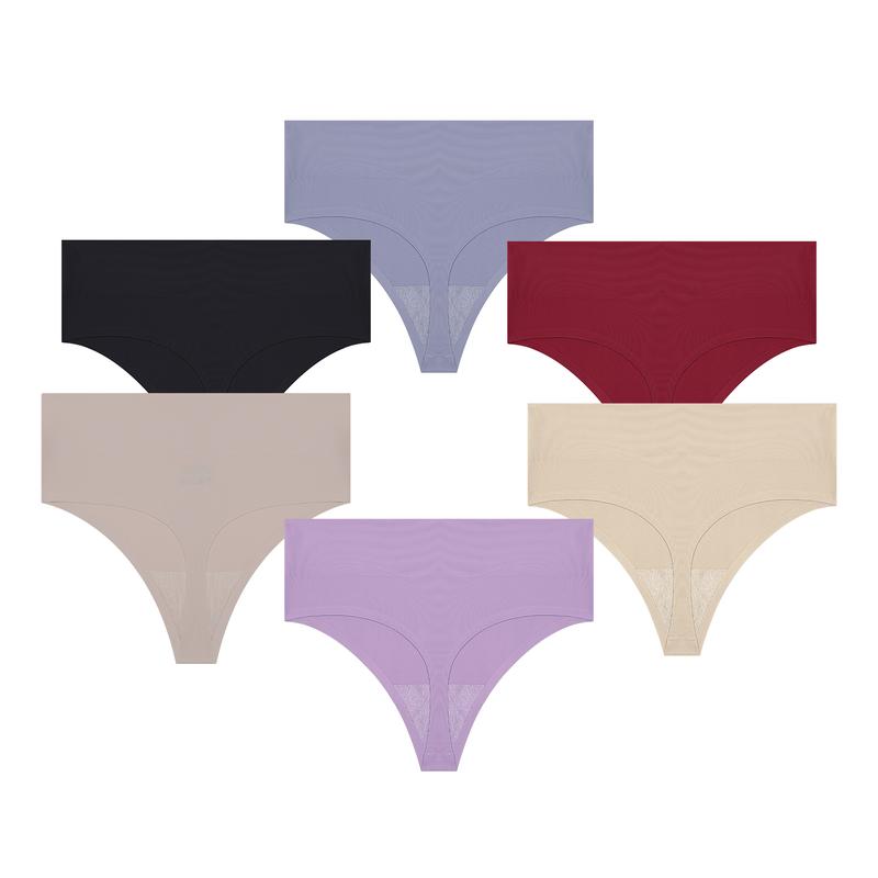 FINETOO High Waisted Thongs for Women Seamless Underwear for Women No Show Sexy Breathable Panties for Laides 6 Pack Stretchy Womenswear