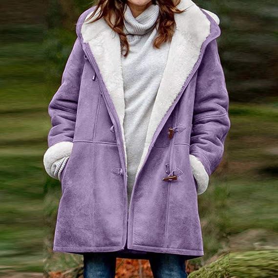 Women Hoodies Fleece Jackets Soft Fuzzy Long Hoodie Sweatshirt Casual Sherpa Hoodies Horn Button Coats Winter