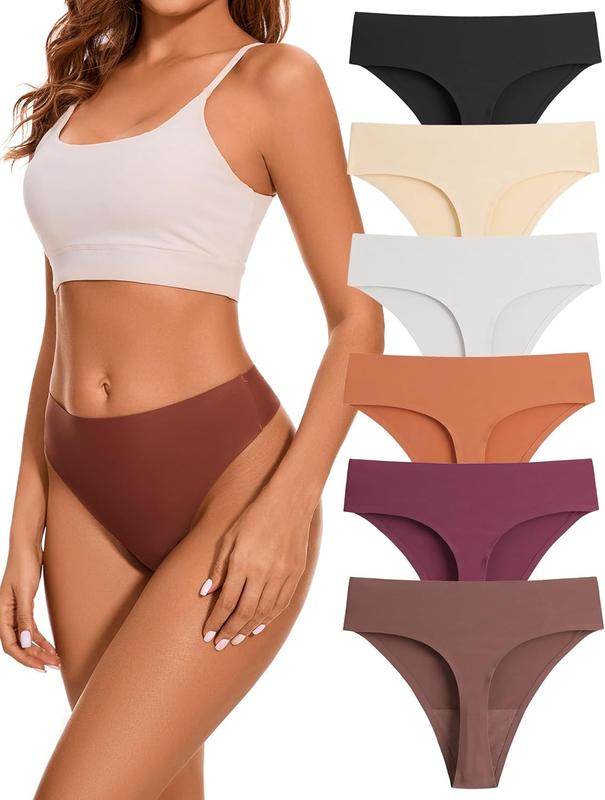 High Waisted Seamless Thongs for Women No Show Thong Breathable Panties Comfortable Underwear 6 Pack