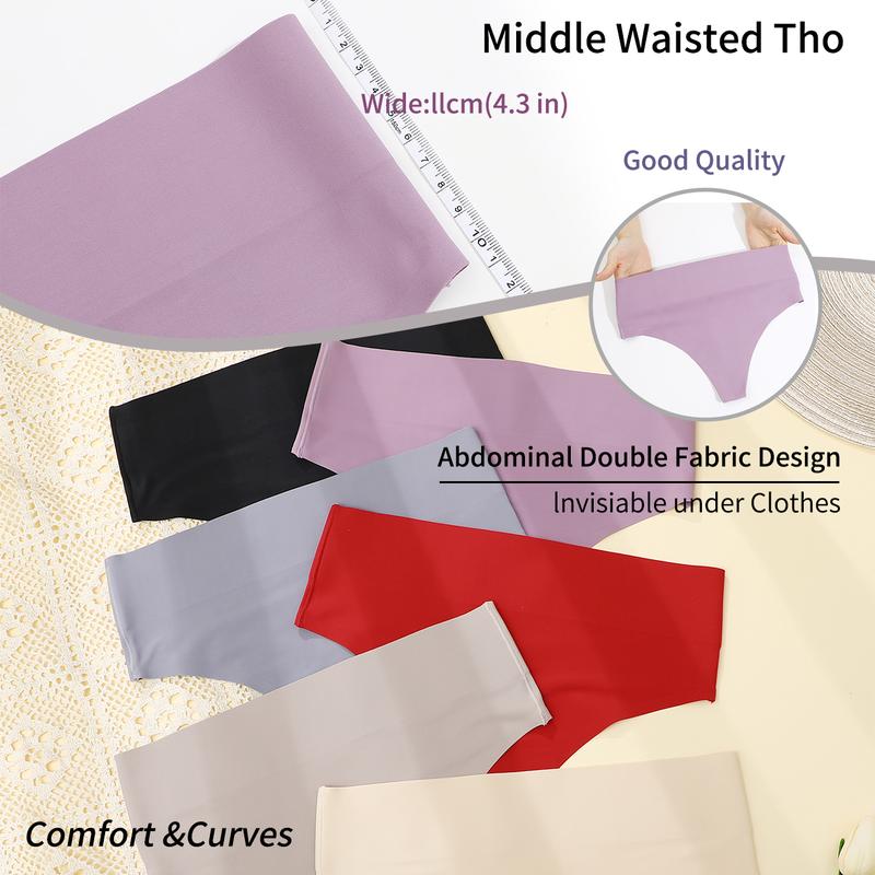 FINETOO High Waisted Thongs for Women Seamless Underwear for Women No Show Sexy Breathable Panties for Laides 6 Pack Stretchy Womenswear