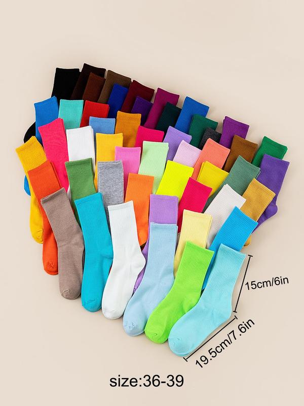 Random Women's Solid Crew Socks, Casual Moisture Wicking Mid-Calf Socks, Soft Comfy Breathable Socks for All Seasons Daily Wear