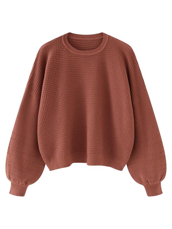 Women's Oversized Balloon Sleeve Crewneck Pullover Sweaters, Round Neck Drop Shoulder Long Sleeve Loose Knitting Jumper Top, Cozy Knitted Fall Clothes for Lady, Knitwear Womenswear, Plus Size Fall Outfits 2024