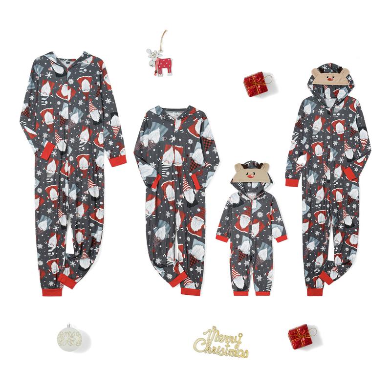 Family Matching Clothes Christmas Sleepwear, Cartoon Elk Snowman Print Long-Sleeve Zipper Hood  Jumpsuit