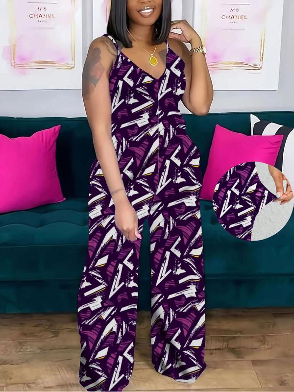 Women's Striped Print Pocket Cami Jumpsuit, Casual Spaghetti Strap Wide Leg Jumpsuit, Back To School Outfits, Jumpsuit for Women, Fashion Ladies Fall Clothes for Daily Wear