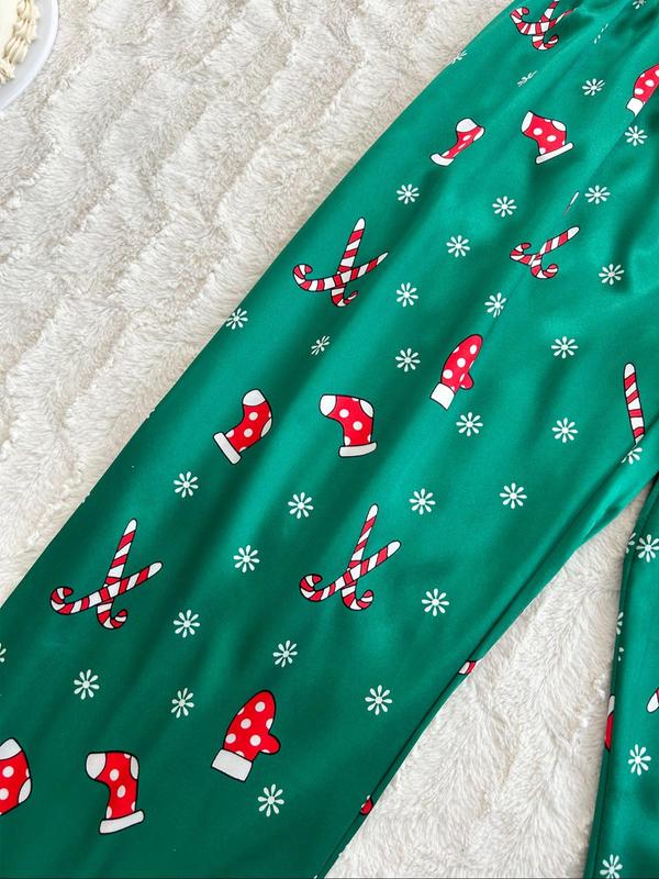 Women's Christmas Print Satin Pajama Pants, Casual Comfy Lounge Trousers for Fall & Winter, Women's Sleepwear for Indoor Wear