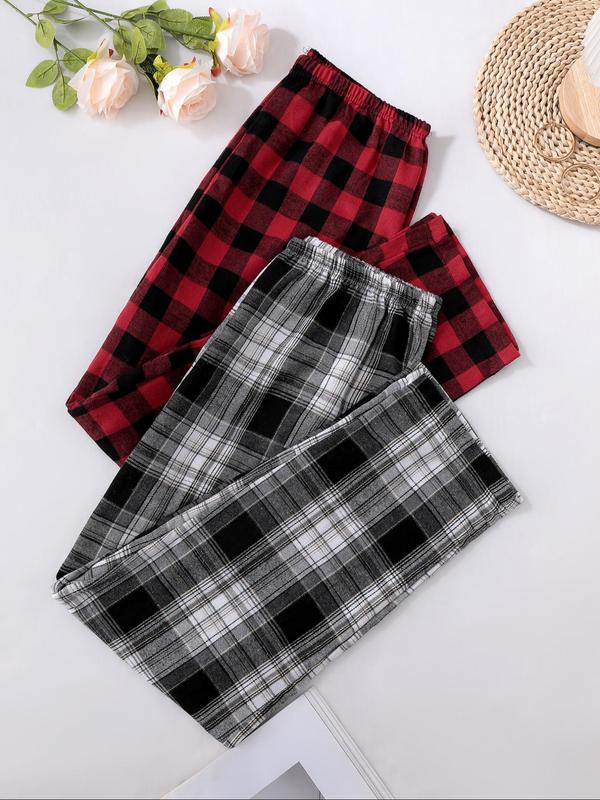 Women's Plaid Print Lounge Pants, Casual Comfy Trousers for Fall & Winter, Women's Sleepwear for Indoor Wear