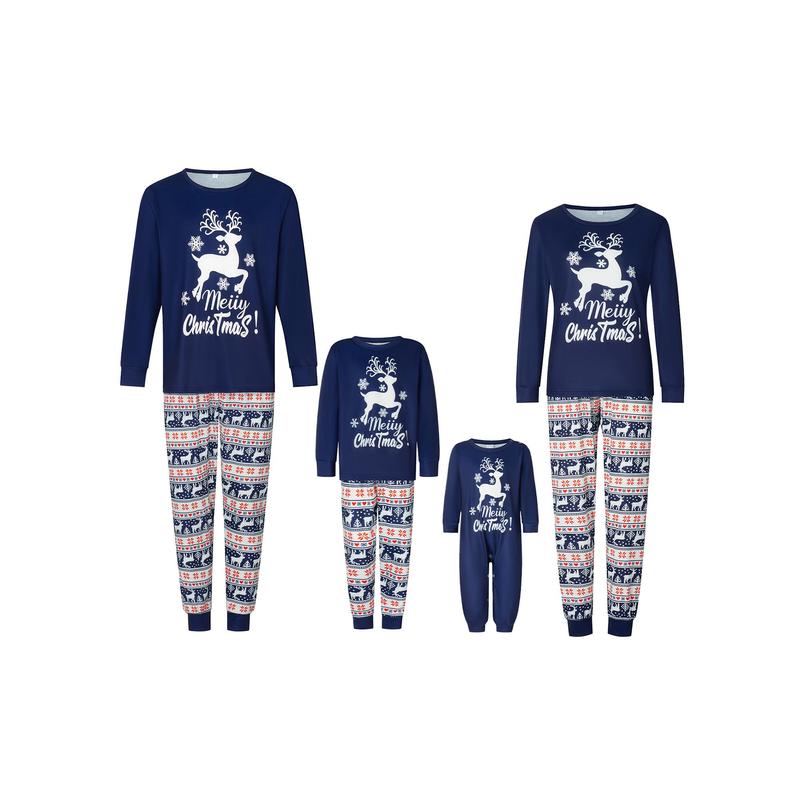 Matching Christmas Pajamas For Family,Deer Letter Snowflake Pattern Long Sleeve Tops and Pants Sleepwear Set