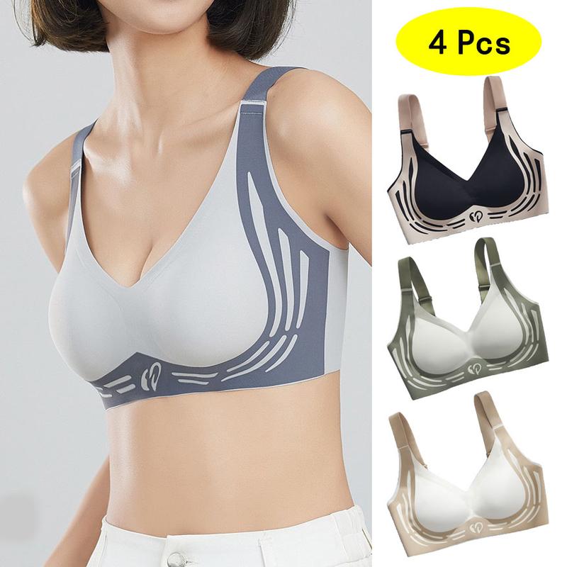 4Pcs Plus Size Luxury Gravity-Defying Bra: Comfortable, Breathable, and Skin-Friendly Underwire-Free Support for Everyday Wear Fabric Womenswear