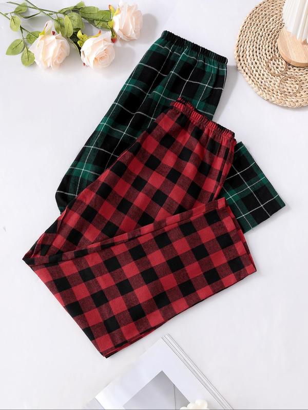 Women's Plaid Print Lounge Pants, Casual Comfy Trousers for Fall & Winter, Women's Sleepwear for Indoor Wear