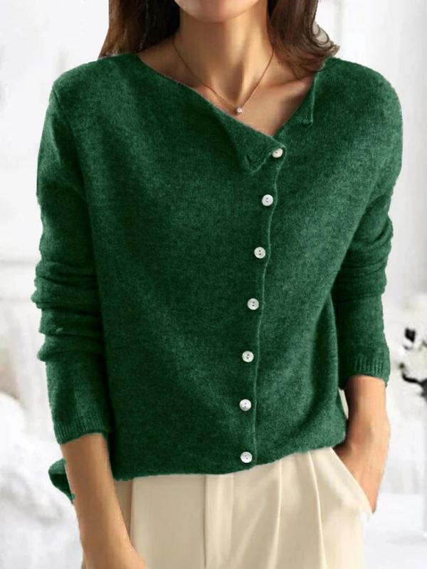 Women's Plain Button Front Cable Knit Sweater, Casual Long Sleeve Round Neck Jumper for Fall & Winter, Women's Knitwear for Daily Wear