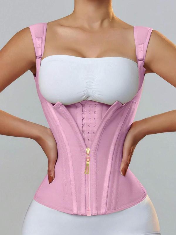 Women's Solid Color Adjustable Hook & Eye Closure Zipper Shapewear Top, Tummy Control Corset, Ladies Sexy Shapewear for All Seasons, Matt Waist Trainers Womenswear Compression