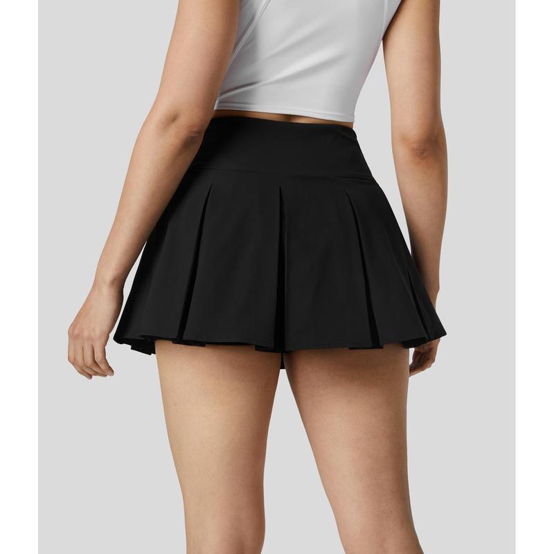 Halara High Waisted Invisible Zipper Decorative Buckle 2-in-1 Side Pocket Pleated A Line Mini Dance Skirt