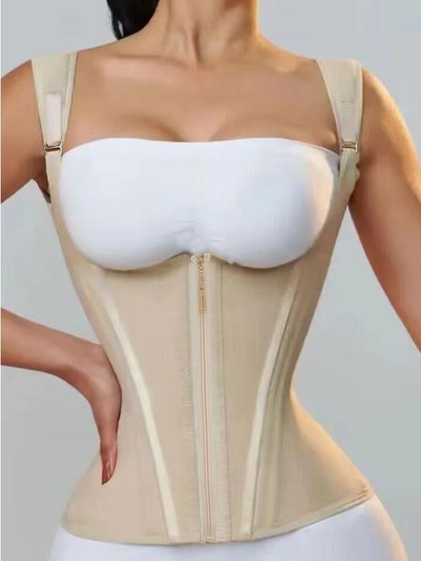 Women's Solid Color Adjustable Hook & Eye Closure Zipper Shapewear Top, Tummy Control Corset, Ladies Sexy Shapewear for All Seasons, Matt Waist Trainers Womenswear Compression