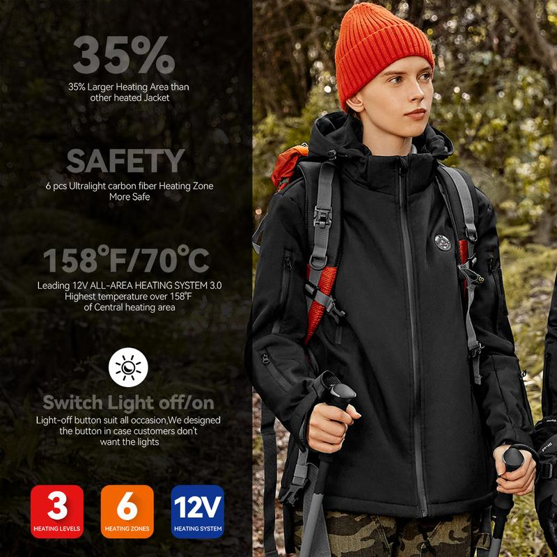 iHood Women's Heated Jacket with 12V Battery Pack Waterproof Winter Outdoor heated Jacket for Women Heating Jacket coat