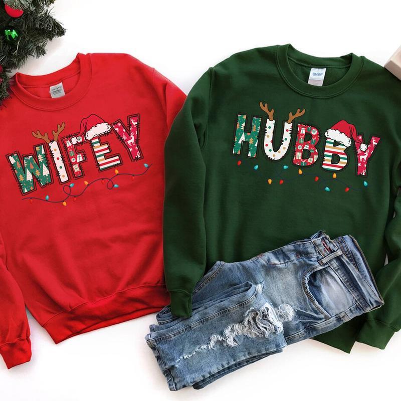 Wifey Hubby Christmas Sweatshirt | Matching Christmas Sweater | Family Holiday Outfit | Christmas Gift for Couples | Casual Comfort