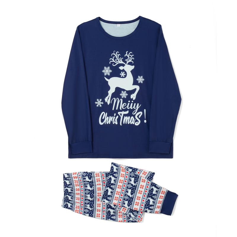 Matching Christmas Pajamas For Family,Deer Letter Snowflake Pattern Long Sleeve Tops and Pants Sleepwear Set