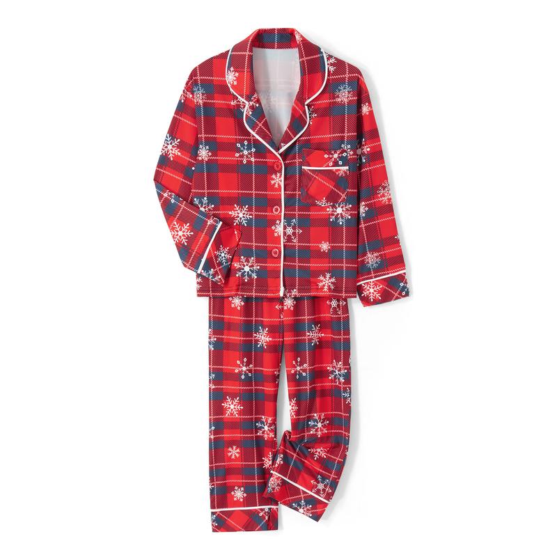 Red Family Matching Pajamas Christmas Snowflake Plaid Print Long Sleeve Button Tops and Casual Pants Xmas Pj's Clothes Homewear Sleepwear Loungewear Nightwear Womenswear Mum