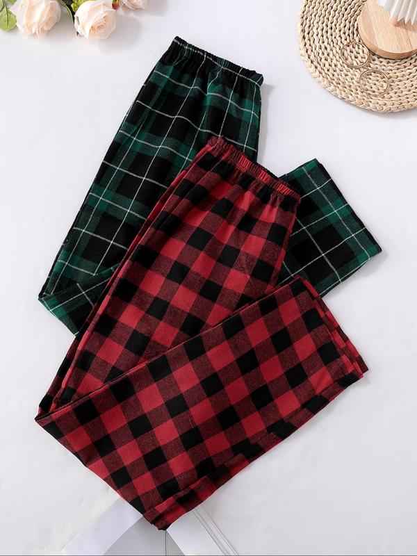 Women's Plaid Print Lounge Pants, Casual Comfy Trousers for Fall & Winter, Women's Sleepwear for Indoor Wear