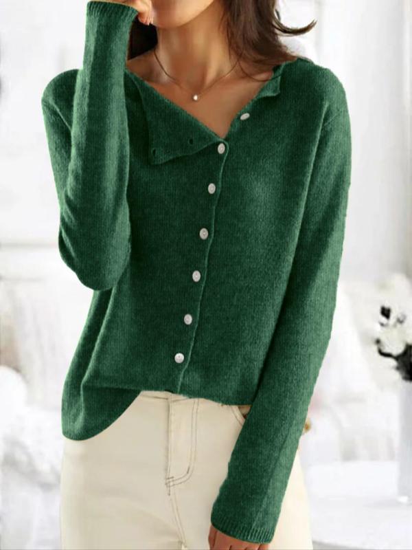 Women's Plain Button Front Cable Knit Sweater, Casual Long Sleeve Round Neck Jumper for Fall & Winter, Women's Knitwear for Daily Wear