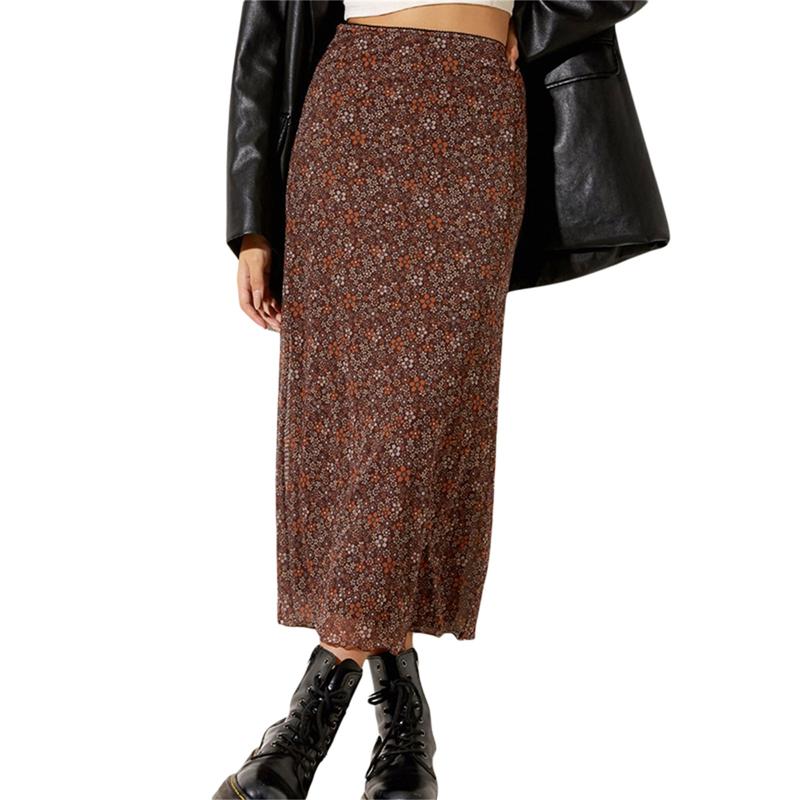 Women´s Casual Long Skirts, Floral Printed High Waist Simple Elegant Elastic Waist Skirts, Street Style Bottoms