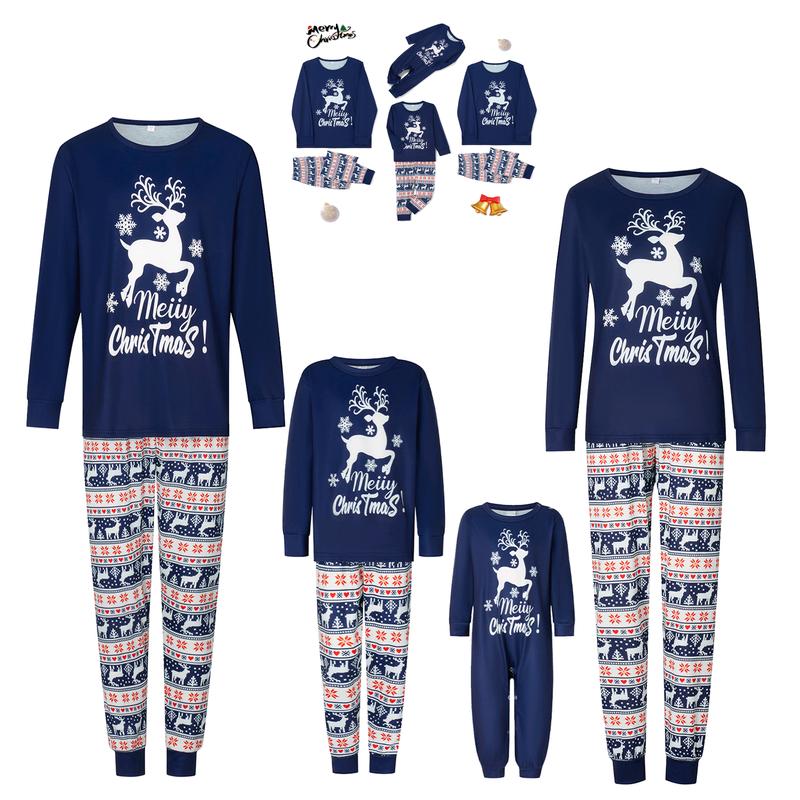 Matching Christmas Pajamas For Family,Deer Letter Snowflake Pattern Long Sleeve Tops and Pants Sleepwear Set