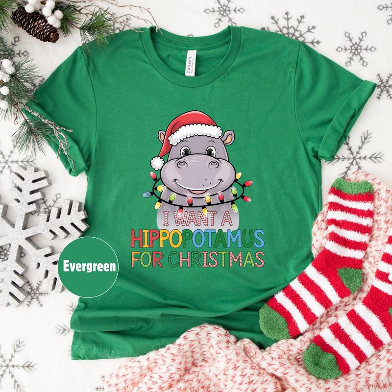 A Hippopotamus For Christmas Shirt, Xmas Party Shirt, Hippo Christmas Lights Shirt, Family Christmas Shirt