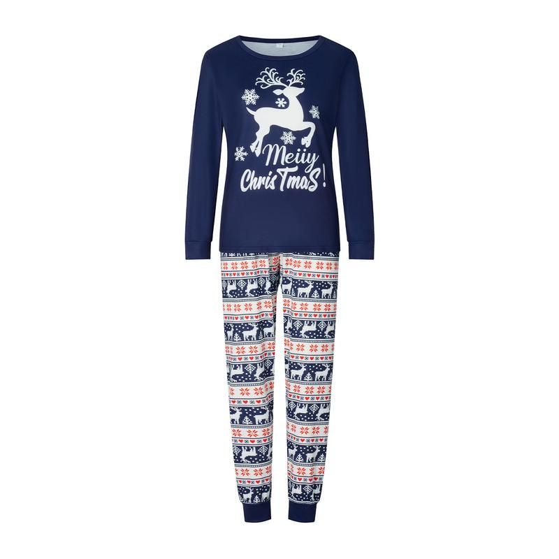 Matching Christmas Pajamas For Family,Deer Letter Snowflake Pattern Long Sleeve Tops and Pants Sleepwear Set