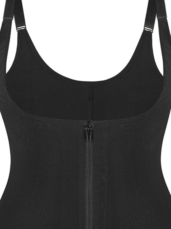 Women's Plain Contrast Lace Zipper Cami Shapewear Romper, Adjustable Strap Tummy Control Hip Lifter Shapewear Romper, Comfortable Shaper for Daily Wear