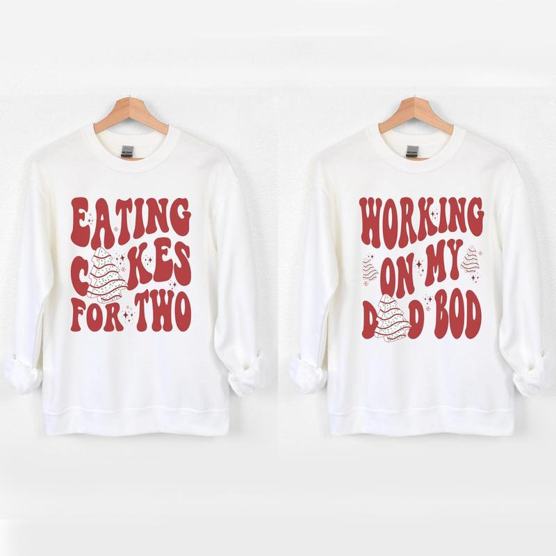 Eating Cakes for Two Sweatshirt, Matching Christmas Pregnancy Announcement Shirt for Couples Mom and Dad Baby Pregnant Holiday Maternity Sweatshirt