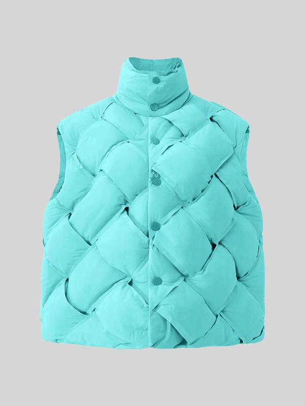 Women's Solid Button Front Funnel Neck Thickened Sports Vest Jacket, Casual Lightweight Waterproof Outdoor Warm Sports Jacket for Fall & Winter