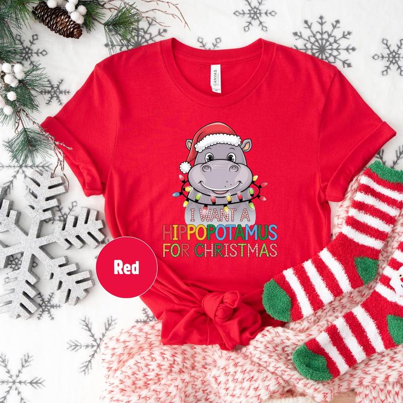 A Hippopotamus For Christmas Shirt, Xmas Party Shirt, Hippo Christmas Lights Shirt, Family Christmas Shirt