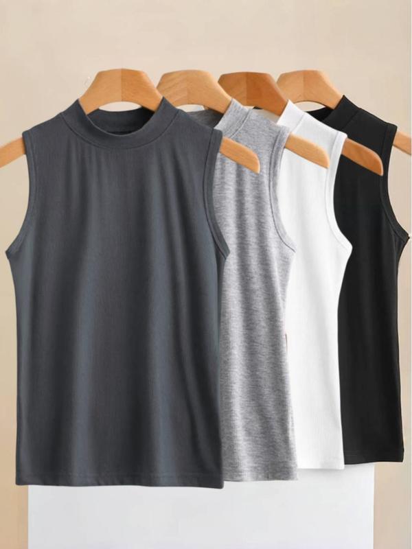 Women's Solid Mock Neck Top, Casual Comfy Breathable Quick Drying Sleeveless Tank Top for Daily Wear, Ladies Sleepwear & Loungewear for All Seasons