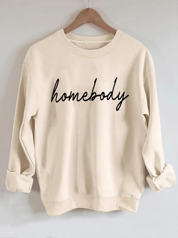 Women's Letter Print Round Neck Comfort Sweatshirt, Fitted Casual Longsleeves Crewneck Sweatshirt Pullover for Fall & Winter, Women's Clothes for Daily Wear, Lady Chic Tops, Womenswear