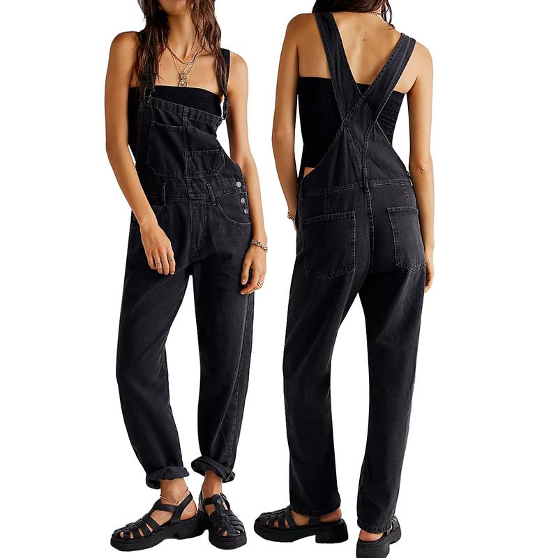 Women Vintage Retro Denim Long Jumpsuit Casual Spaghetti Strap Straight Romper Suspender Pants Summer Baggy Bib Loose Overalls