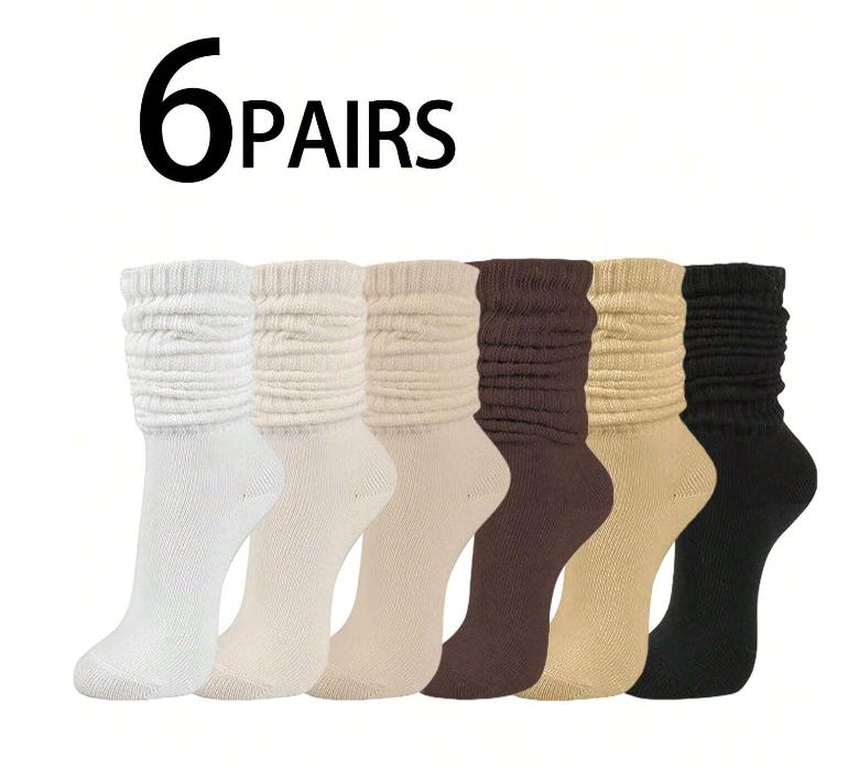 6 Pairs Women's Slouchy Crew Socks,Multi-Color, Thick, Soft And Comfortable, Moisture-Wicking, Fashion Daily Wear