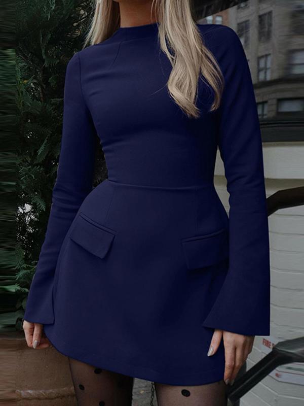 Women's Plain Split Sleeve A Line Long Sleeve Dress , Elegant Round Neck Short Split Sleeve Dress, Ladies Clothes for Work Office Business,  Business Dress  for Women, Summer Outfits 2024