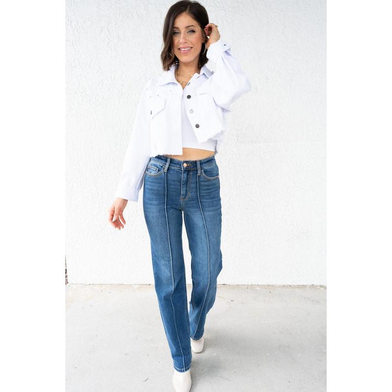 Judy Blue Sweet Cheeks High Rise Cuffed Straight Jeans