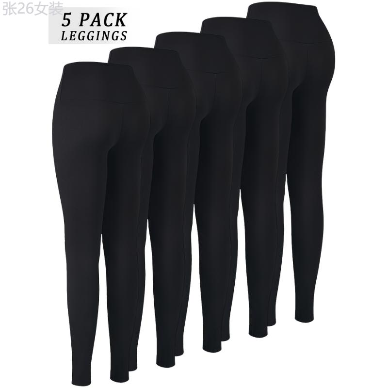 5 Pack Super Soft High Waisted Leggings for Women: Tummy Control, No See Through, Stretchy Fabric, Long, Solid Color, Tight Fit, Suitable for All Seasons Spandex Womenswear Bottom Pants