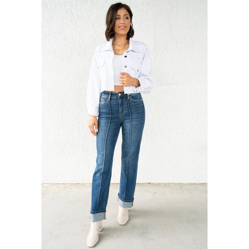 Judy Blue Sweet Cheeks High Rise Cuffed Straight Jeans