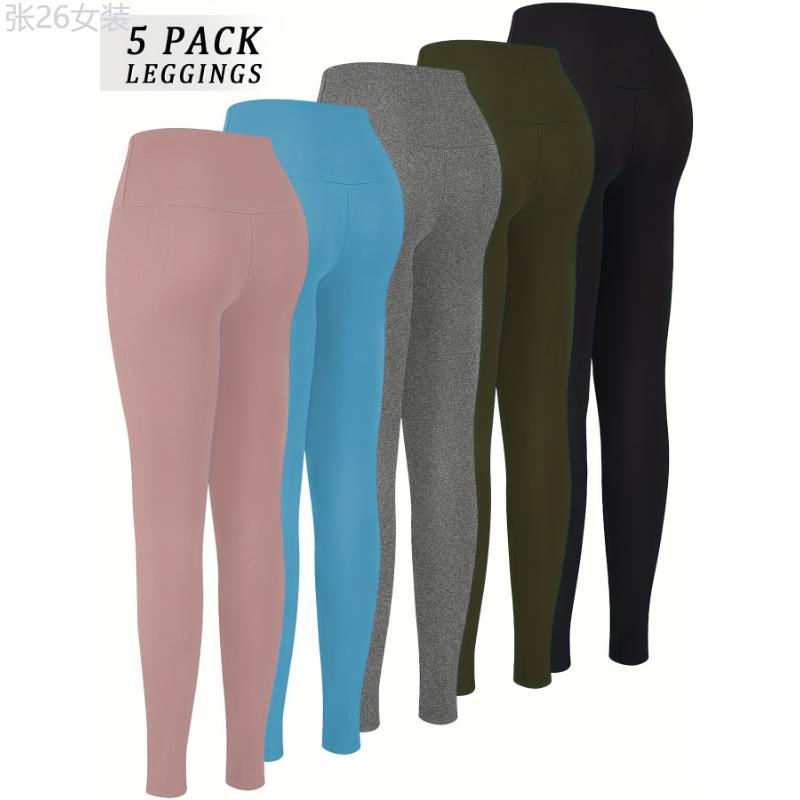 5 Pack Super Soft High Waisted Leggings for Women: Tummy Control, No See Through, Stretchy Fabric, Long, Solid Color, Tight Fit, Suitable for All Seasons Spandex Womenswear Bottom Pants