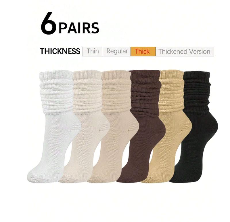 6 Pairs Women's Slouchy Crew Socks,Multi-Color, Thick, Soft And Comfortable, Moisture-Wicking, Fashion Daily Wear