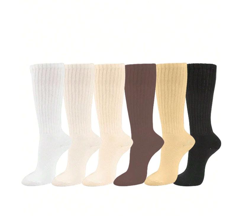 6 Pairs Women's Slouchy Crew Socks,Multi-Color, Thick, Soft And Comfortable, Moisture-Wicking, Fashion Daily Wear