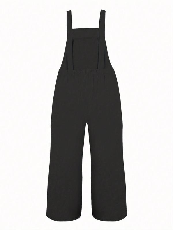  Solid Color Knot Design Wide Leg Jumpsuit, Casual Pocket Sleeveless Overall Jumpsuit for Women, Women's Clothing for Fall & Winter, Birthday Clothes, Girl in the Overalls Ladies