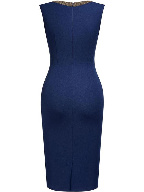 Women's Colorblock Split Round Neck Bodycon Dress, Elegant Sleeveless Knee Length Dress for Party Holiday Wedding Guest, Ladies Clothes for All Seasons