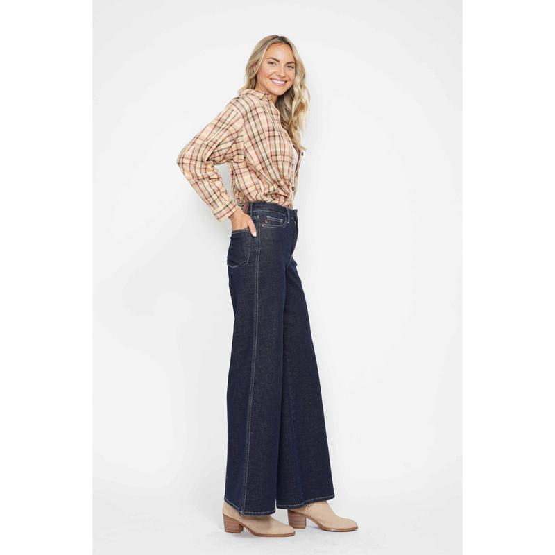 Judy Blue High Waist Tummy Control Retro Wide Leg Crop Denim 88849 Bottom Jean