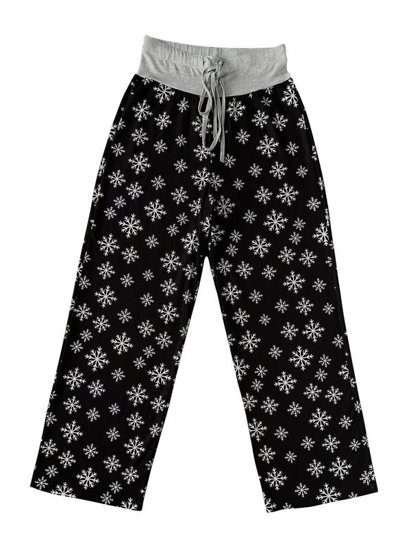 Women's Snowflake Print Drawstring Waist Wide Leg Pants, Casual Comfy Elastic Waist Trousers for Daily Wear, Ladies Bottoms for All Seasons